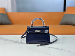 Kelly Sellier 19cm & 22cm & 25cm Bleu Nuit Box Calf Leather Gold Hardware & Palladium Hardware Women Handbag