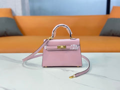 Kelly Sellier 19cm & 22cm & 25cm Rose Sakura Box Calf Leather Gold Hardware & Palladium Hardware Women Handbag