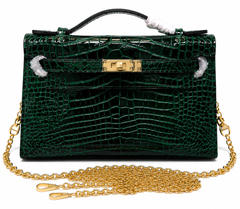 Kelly Pochette Vert Emeraude Shiny Niloticus Crocodile Leather Gold Hardware Women Clutch Bag