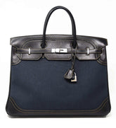 Birkin 40 Ghillies Denim Fonce Toile / Black Evercalf Bag Limited Edition