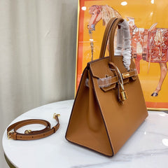 Birkin Style 25/30 Sellier in Gold Epsom Leather with White Stitching (Gold Hardware)