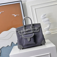 Birkin Cargo 25 Etain Grey Swift Leather and Canvas Splicing Bag