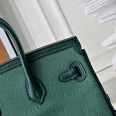 Birkin Cargo 25 Green Swift Leather and Canvas Splicing Bag