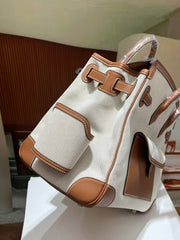 Birkin Cargo 35 Gold Leather and Ecru Canvas Multi-Pocket Bag