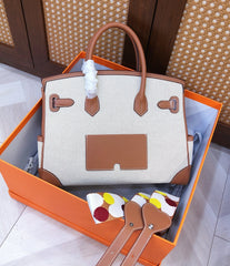 Birkin Cargo 30 Gold Swift Leather and Ecru Canvas Multi-Pocket Bag