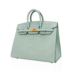 Limited Edition Birkin 20 Sellier Bag Vert D’Eau Matte Alligator with Gold Hardware