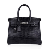 Birkin HSS 30 Matte Porosus Crocodile Black / Rose Pourpre Bag