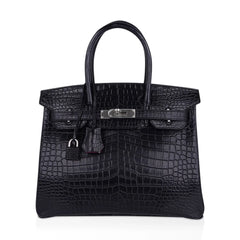 Birkin HSS 30 Matte Porosus Crocodile Black / Rose Pourpre Bag
