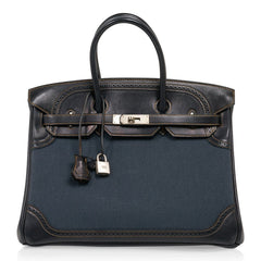 Birkin 35 Ghillies Denim Fonce Toile / Black Evercalf Bag Limited Edition