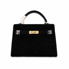 Kelly Sellier 22cm Noir Suede Leather Gold Hardware Women Mini Handbag