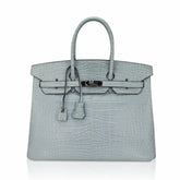 Limited Edition Birkin 35 Bag Ciel Matte Alligator with Palladium Hardware