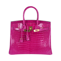 Birkin 35 Rose Scheherazade Porosus Crocodile Bag Gold Hardware