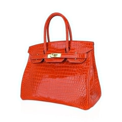 Birkin 30 Bag Orange Poppy Porosus Crocodile with Gold Hardware