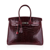 Birkin 35 Bag Bordeaux Porosus Crocodile with Palladium Hardware