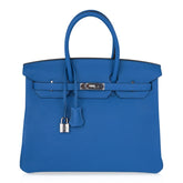 Birkin 35 Bag Rich Blue Izmir Clemence Palladium