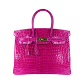 Birkin 35 Rose Scheherazade Porosus Crocodile Bag Gold Hardware