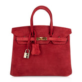 Birkin 25 Doblis Bag Rouge Vif Suede Gold Hardware