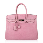 Limited Edition Birkin 35 Bag 5P Pink Matte Alligator with Palladium Hardware