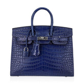 Limited Edition Birkin 25 Bag Sellier Indigo Aizome Porosus Crocodile with Palladium Hardware