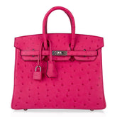 Birkin 25 Rose Tyrien Ostrich Bag Palladium Hardware