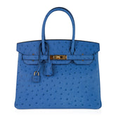 Birkin 30 Bag Bleu Mykonos Ostrich with Gold Hardware