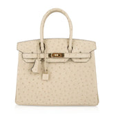 Birkin 30 Bag Ostrich Parchemin Gold Hardware New w/Box