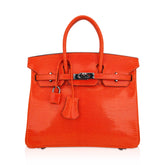 Birkin 25 Bag Orange Tangerine Lizard with Ruthenium Hardware