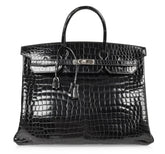 Birkin 40 Bag Black Porosus Crocodile Palladium