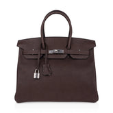 Birkin 35 Bag Ebene Barenia Faubourg Leather with Palladium Hardware