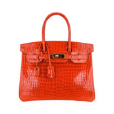 Birkin 30 Bag Orange Poppy Porosus Crocodile with Gold Hardware