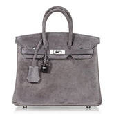 Birkin 25 Bag Gris Fume Doblis Suede with Palladium Hardware