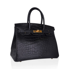 Birkin 30 Matte Alligator Black Bag Gold Hardware