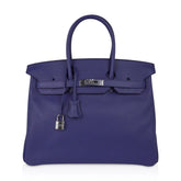 Limited Edition Birkin 35 Bag Blue Sapphire Taurillon Novillo Leather & Toile Sea Surf & Fun