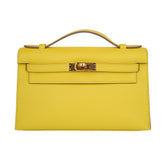 Kelly Pochette Bag Lime Clutch Gold Hardware Swift Leather