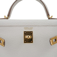 Mini Kelly 20 Bag Sellier Mushroom Chevre with Gold Hardware