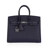 Birkin Sellier 25 Bag Blue Indigo Epsom Leather with Palladium Hardware