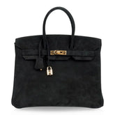 Birkin 35 Bag Black Doblis Suede Gold Hardware Limited Edition