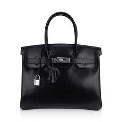 Birkin 30 Black Box Leather Bag Palladium Hardware