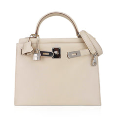 Kelly 28 Bag Sellier Craie Epsom Leather with Palladium Hardware
