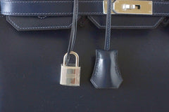 Birkin 35 Bag (Bleu) Blue Marine Coveted Rare Box Leather Palladium