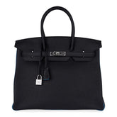 Special Order HSS Birkin 35 Bag Black Turquoise Togo Leather with Brushed Palladium Hardware