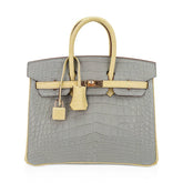 Special Order HSS Birkin 25 Bag Gris Perle & Vanille Matte Alligator with Rose Gold Hardware