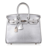Birkin 25 Bag Metallic Silver Chevre with Brushed Palladium Hardware