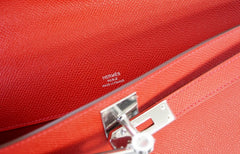 Kelly Cut Bag Clutch Rouge Casaque Epsom Palladium