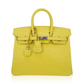 Birkin 25 Bag Lime Matte Alligator with Palladium Hardware