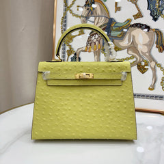Kelly Sellier 25cm Jaune Poussin Ostrich Gold Hardware Designer Women Shoulder Handbag
