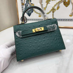 Mini Kelly II Sellier 19cm Vert Cypress Epsom Leather Gold Hardware Mini Women Handbag