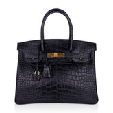 Birkin 30 Matte Alligator Black Bag Gold Hardware