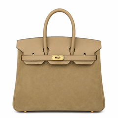 Elegant Neutral Birkin 25cm Grizzly Beige Suede Luxury Top-Handle Tote