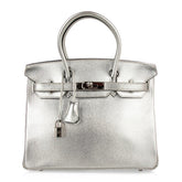 Limited Edition Birkin 30 Bag Silver Metallic Chevre Leather with Palladium Hardware